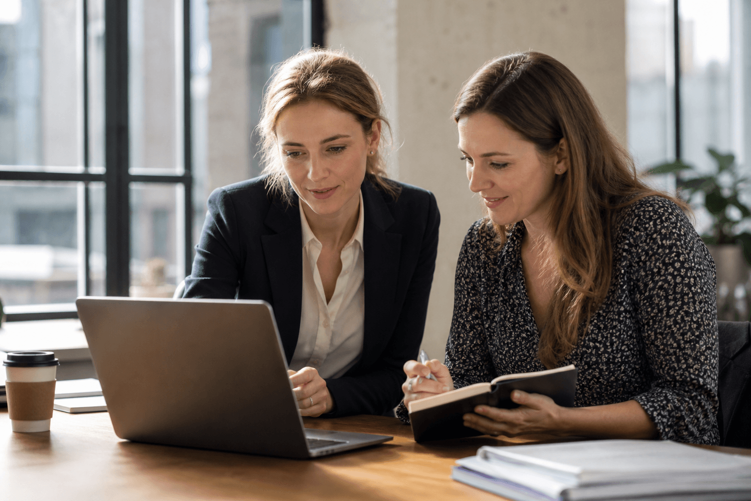 A FedOP consultant reviewing a funding application alongside a client